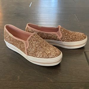 Excellent Condition Size 7.5 Keds Kate Spade Triple Decker Glitter Rose Slide
